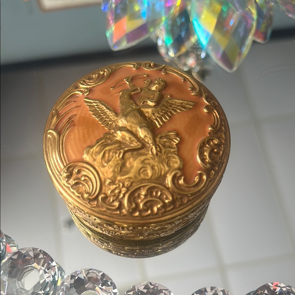 Joan Rivers Faberge trinket Ornate Gold and Orange Decorative Box